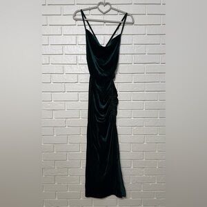 Green Velvet Ruched Side Bodycon Maxi Dress Size Medium